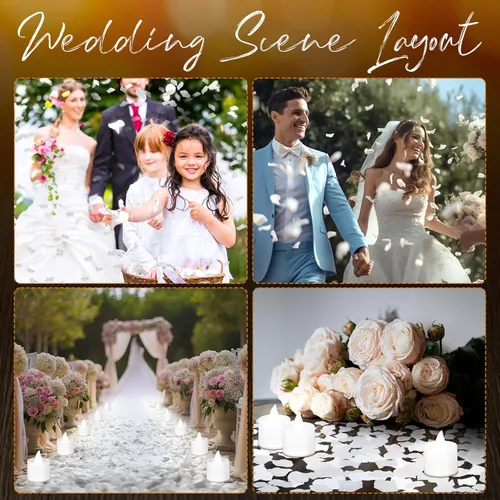 Vista 5 de Coume 6000 pétalos de rosa artificiales con 72 velas LED sin llama, decoraciones románticas, velas falsas, decoraciones de aniversario para el día