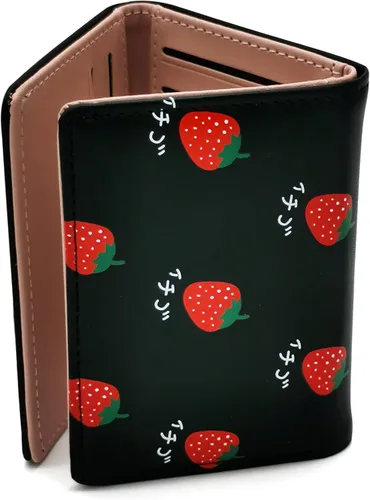 Vista 3 de VEELAM Billetera pequeña triple, fresa negra, Casual