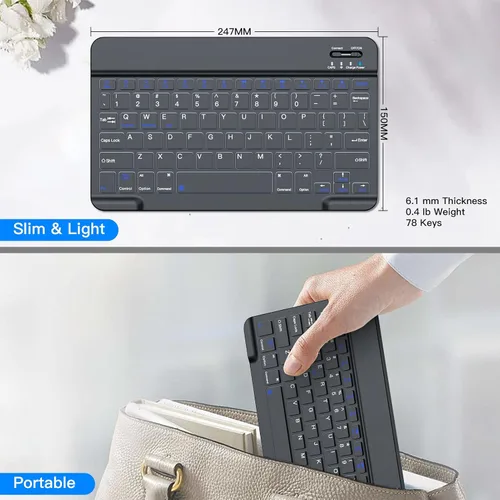 Vista 5 de XIWMIX Teclado Bluetooth inalámbrico para tabletas Samsung Galaxy, portátil ultrafino, recargable tipo C, compatible con Tab A9+/S10 FE/S9/S9