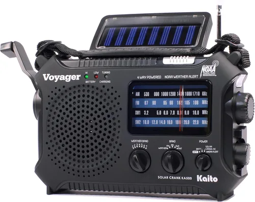 Vista 2 de Radio de alerta meteorológica Kaito KA500 de emergencia AM/FM/SW con 5 funciones Negro