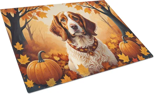 Vista 45 de Caroline's Treasures DAC1024LCB Boston Terrier - Tabla de cortar de vidrio de otoño grande decorativa de vidrio templado para cocina, tabla