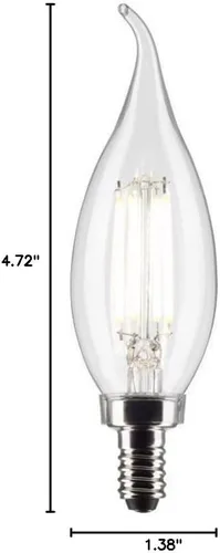 Satco 3012445 60W Equivalence CA10 Flame Tip E12 Candelabra Filament Warm White LED Bulb Pack of 2