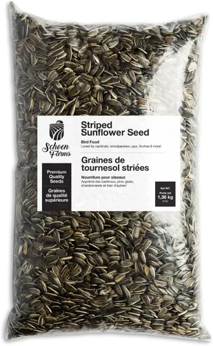 Schoen Farms Semillas de girasol a rayas – Alimento para pájaros – Bolsa de 3 libras – Limpio, Semilla de pájaro para pinzones, arrendajos y