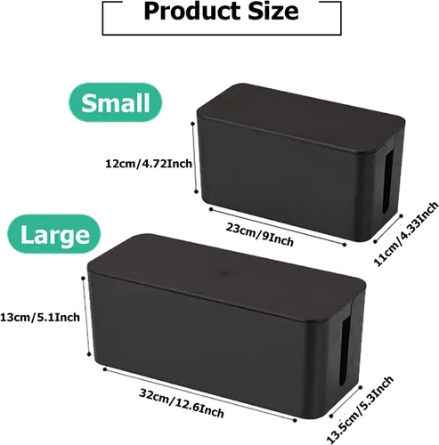 Vista 2 de Caja organizadora de cables, caja organizadora de cables para el hogar y la oficina, para cubrir y ocultar, regletas y cables, protector de Negro