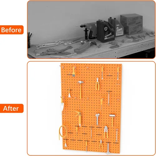 Vista 8 de TORACK 3 paneles de metal (12 x 24 pulgadas) para pared, garaje, herramientas, almacenamiento, tablero de clavijas para banco de trabajo, kit