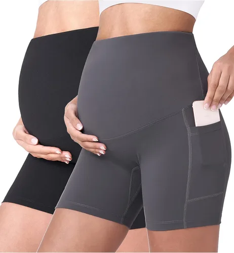 POSHDIVAH - Pantalones cortos de yoga para embarazadas, cubren la barriga, pantalones deportivos cortos para correr, hacer ejercicio y el verano,