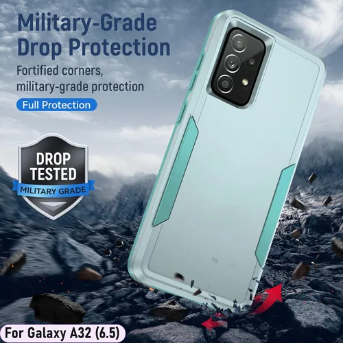Vista 7 de Funda híbrida de doble capa para Galaxy A32 (5G) de 6.5 pulgadas de grado militar resistente a los golpes con 1 soporte magnético para automóvil y 2