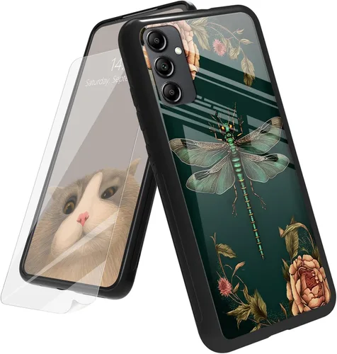 Vista 54 de Funda para Samsung Galaxy A12 5G con protector de pantalla, parte trasera de vidrio templado + TPU de silicona suave que absorbe los golpes
