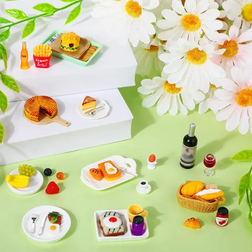 Vista 5 de 38 piezas de juguetes de comida en miniatura, accesorios para casa de muñecas en miniatura, juegos de miniaturas, alimentos pequeños para muñecas