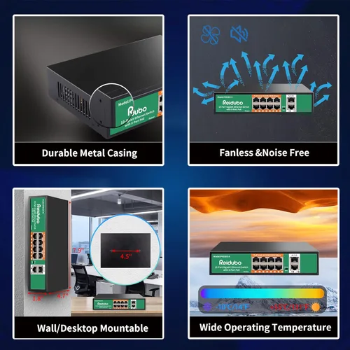 Vista 6 de Switch Gigabit PoE de 8 puertos con enlace ascendente de 2 Gigabit, conmutador de red no administrado Ethernet PoE de 1000 Mbps, 120 W, Plug & Play