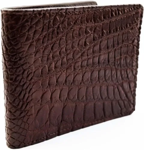 Vista 3 de NUEVO CARTERA BI-FOLD PIEL DE COCODÍL ORIGINAL MARRÓN HOMBRE., Marrón, Cartera delgada de doble pliegue