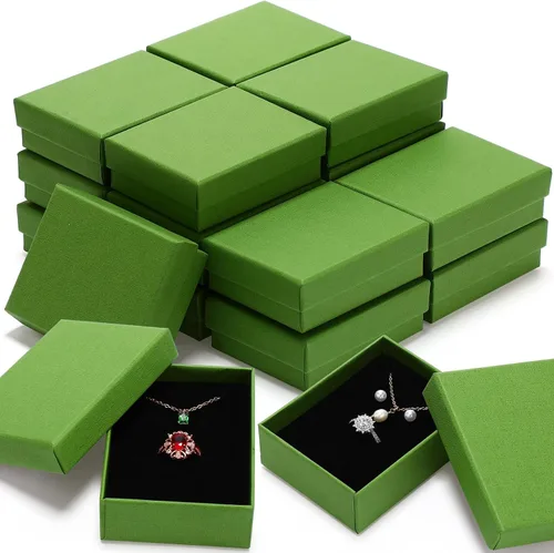 Sasylvia 36 cajas de regalo para joyas, cajas de regalo para collares, anillos y aretes, caja de almacenamiento con cojín de 3.5 x 2.8 x 1.2 Verde