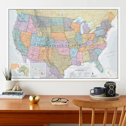 Vista 2 de Maps International Mapa de pared clásico de Estados Unidos - Póster del mapa de los Estados Unidos - Laminación frontal - 24 x 36