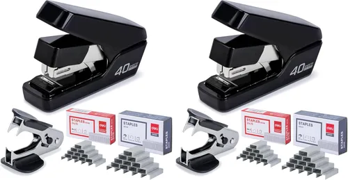 Vista 12 de Deli Engrapadora de escritorio sin esfuerzo, engrapadora resistente, capacidad de 40 a 50 hojas, un dedo, sin esfuerzo, incluye grapas y removedor