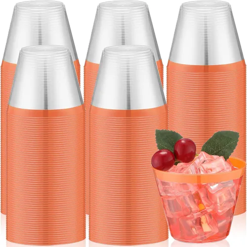 Vista 8 de Lounsweer 100 piezas de vasos de plástico con borde de 9 onzas, vasos de cóctel transparentes para boda, vasos de vino desechables resistentes