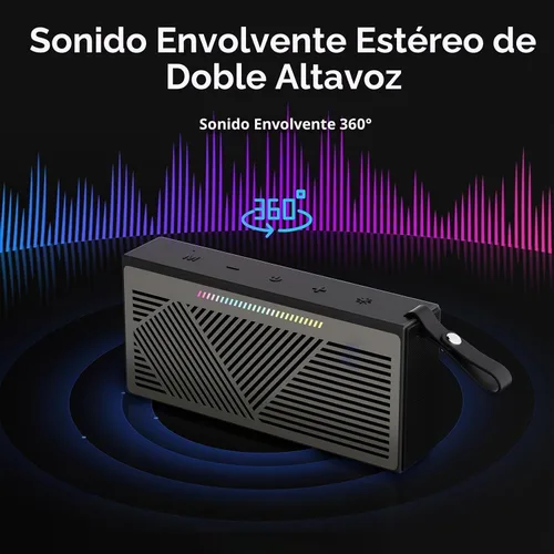 Vista 5 de Altavoz Bluetooth, altavoces Bluetooth inalámbricos portátiles con sonido HD, altavoz impermeable IPX5 con luces LED RGB, Bluetooth5.3