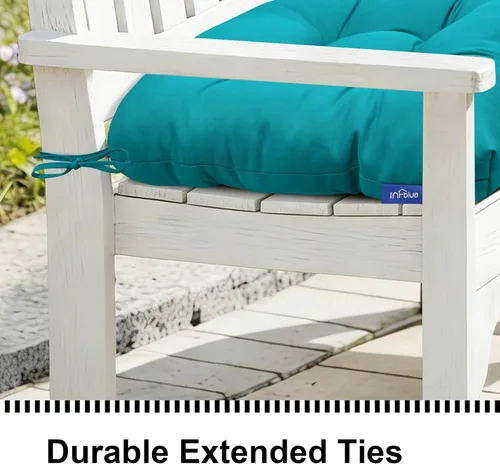 Vista 7 de Cojines de mimbre copetudos de 3 piezas para muebles de patio, cojines de mimbre para sillas de exterior con lazos, cojines de mimbre repelentes al