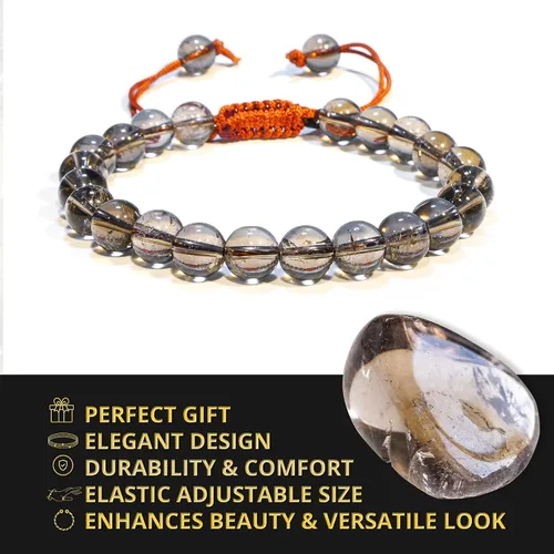 Vista 150 de Adjustable Crystal Bracelet – Gemstone Bead Bracelet with Adjustable Macrame String – Chic Gemstone Bracelet for Men and Women – 8mm Round Healing