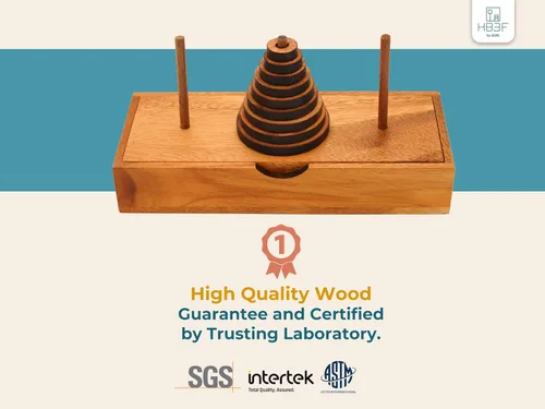 Vista 2 de BSIRI Divertidos juegos de mesa de rompecabezas de la torre de Hanoi (9 anillos) con diseños de madera para rompecabezas cerebrales
