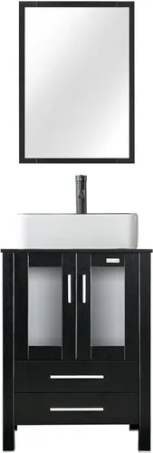 Vista 13 de eclife Tocador de Baño Moderno de 24" Combo Lavabo Gabinete Independiente con Puerta de Cierre Suave, Sin Lavabo de Recipiente, Grifo, Desagüe