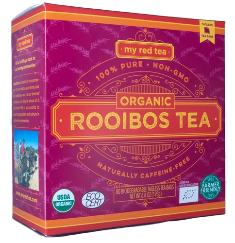 Té rojo orgánico de Rooibos Tea. Sudáfrica, 100 % puro, libre de transgénicos, 80