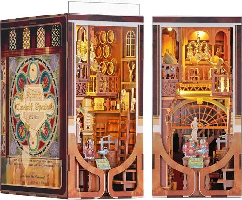 Vista 17 de MiniCity - Kit de rincón de libros en miniatura, rompecabezas de madera 3D con luz LED para decoración de estantería (Día del pintor al anochecer)