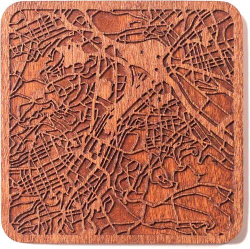 Vista 133 de Posavasos Amsterdam Map by O3 Design Studio, 1 pieza, posavasos de madera Sapele con mapa de la ciudad, hecho a mano, varias ciudades opcionales