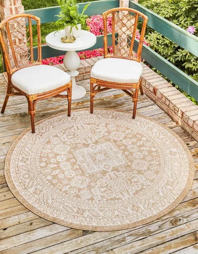 Vista 131 de Unique Loom Outdoor Aztec Collection Alfombra de área, Chalca (7 pies 10 pulgadas, cuadrada, azul/marfil)