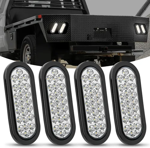 Vista 24 de Nilight - TL-08 - Luces traseras LED ovaladas de 6 pulgadas, color ámbar, 2 unidades, 10 LED con ojales de montaje empotrado, enchufes IP67, señales