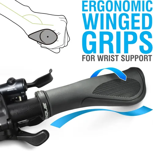 Vista 2 de MARQUE Ergo - Empuñaduras para manillar de bicicleta – Agarre antideslizante para mango de bicicleta con diseño ergonómico cómodo para barra plana
