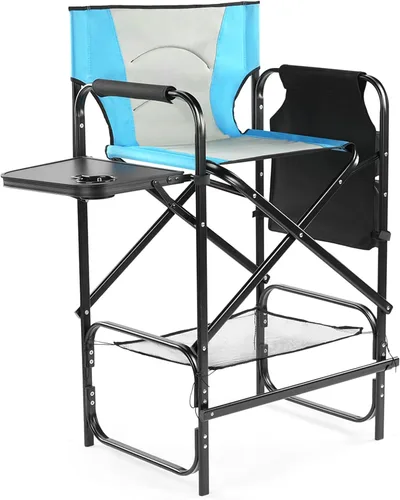 Vista 10 de 26" Tall Directors Chair Bar Height Seat Folding with Side Table Storage Bag, Portable Makeup Artist Chair with Footrest, Easy Get in Out for