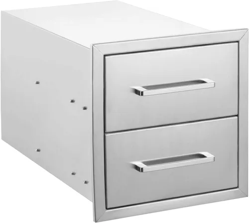 Vista 13 de Cajón de cocina para exteriores de 18 pulgadas de ancho, de acero inoxidable, doble cajón, montaje empotrado para isla de cocina al aire libre