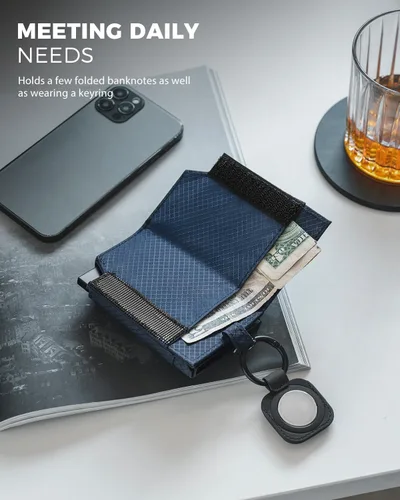 Vista 3 de VULKIT Tarjetero desplegable plegable con compartimento para dinero, estuche para tarjetas de visita minimalista con bolsillo frontal, marino
