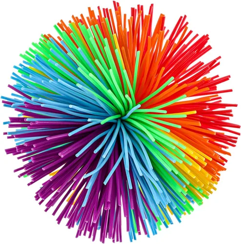 Vista 3 de Leinuosen - 5 piezas de bolas de hilos - Bolas sensoriales para aliviar el estrés, suaves pompones arco iris rebotones, relleno para fiestas