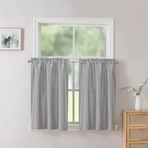 Vista 109 de Chyhomenyc Uptown - Cortinas negras de 24 pulgadas de largo, 2 paneles, cortinas cortas de seda sintética para oscurecer la habitación, cortinas