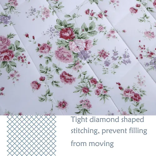 Vista 4 de FADFAY Juego de edredón floral rosa tamaño individual, edredón de verano floral desgastado 100% tela de algodón con relleno interior de microfibra