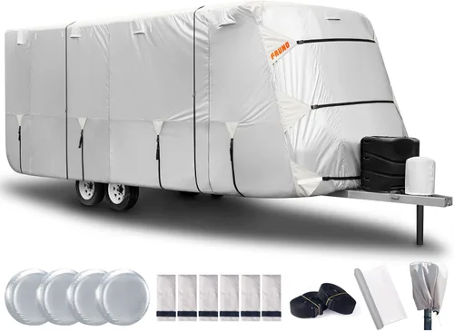 Vista 21 de FRUNO - Funda de remolque de viaje de tela Oxford para RV, funda para cámper impermeable de 35'-38', resistente a los rasguños, anti-UV para nieve