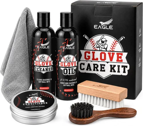 Eagle Kit de cuidado de guantes de béisbol, limpiador de guantes (8 onzas), aceite (8 onzas), acondicionador (3.38 onzas), 2 aplicadores y tela, kit