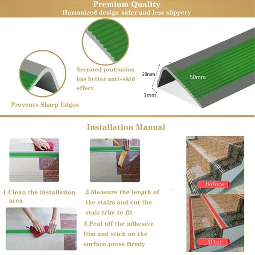 Vista 8 de LeongLzt Protector de Borde de Escalera en Forma de L de Vinilo Ribeteado de Escalera Autoadhesivo de Goma Moldura de Nariz de Escalera, Banda