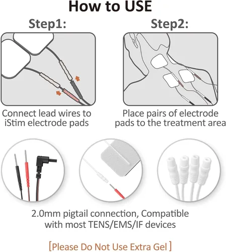 Vista 8 de iStim Super Soft 2"x2" TENS Unit Electrodes for TENS Massage EMS Unit/Muscle Stimulator - 100% Japanese Gel - 16 Pieces Reusable Electrode Pads
