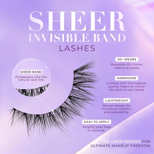 Vista 3 de Lilly Lashes Banda Transparente, Pestañas Postizas con Pestañas de Banda Invisible, Medias Pestañas de Aspecto Natural, Media Pestaña Estilo Ojo