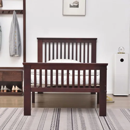 Vista 3 de Better Home Products Jassmine - Cama individual de pino con plataforma de madera maciza en caoba