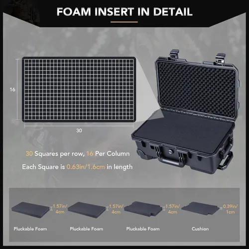 Vista 8 de Lykus HC-5120 Funda rígida impermeable con ruedas y espuma personalizable, Tamaño interior 20.3x11.3x7.3 pulgadas, Adecuada para cámara, lente