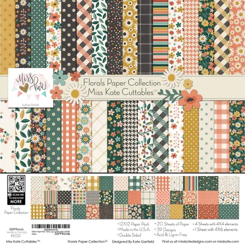 Paquete de papel con patrón, diseño floral, 20 de doble cara de 12 x 12 pulgadas, incluye 39 patrones, tarjetas de álbumes de recortes,