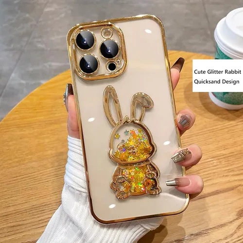 Vista 3 de Funda compatible con iPhone 15 Pro Max con protector de lente de cámara para mujeres y niñas, de lujo, galvanizado, transparente, con purpurina