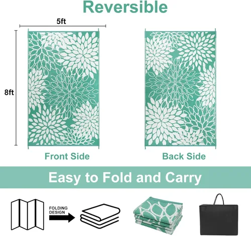 Vista 21 de Anidaroel Alfombras de exterior de 5 x 8 pies para patios, impermeables, reversibles, de plástico tropical, alfombra de campamento, alfombra