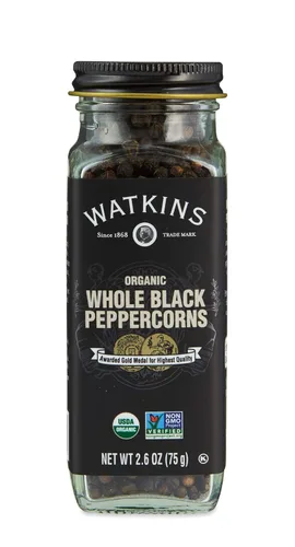 Vista 4 de Watkins Gourmet - Tarro de especias orgánicas, granos de pimienta negra entera, sin OMG, Kosher, botella de 2.6 onzas, paquete de 2