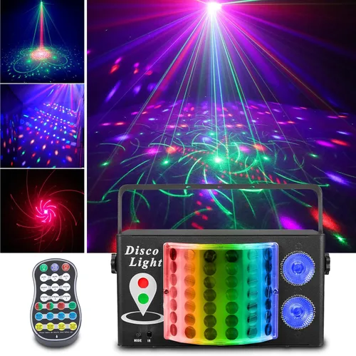 Vista 9 de Luces de fiesta para DJ, luces de discoteca activadas por sonido con control remoto para fiesta de baile, karaoke, sala de estar, pub