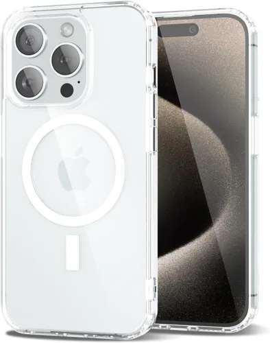 Vista 206 de oakxco Funda magnética transparente compatible con Magsafe, delgada, transparente, no amarillea, híbrida de silicona suave y cubierta protectora