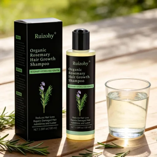 Vista 6 de Champú de romero y biotina para el crecimiento y adelgazamiento del cabello, sin sulfatos, fórmula vegana con queratina hidrolizada para espesar